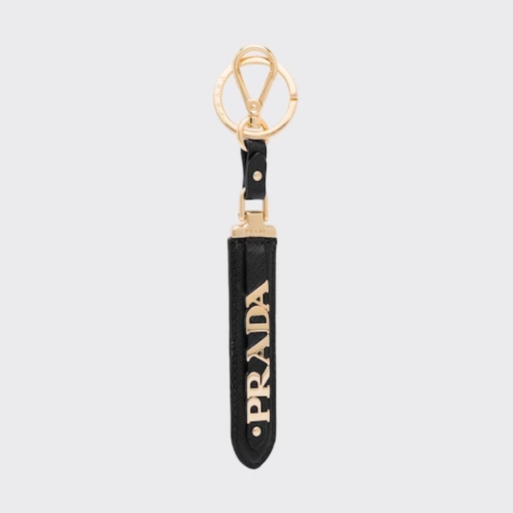 Prada Saffiano Logo Keychain Black and Gold